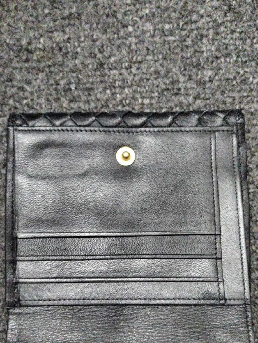 JAY HERBERT Black Woven Leather Compact Wallet with Gold Accent